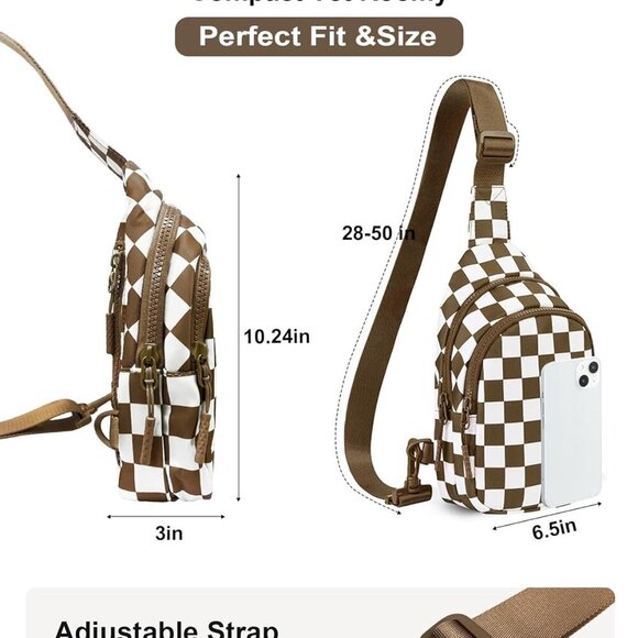 Chic Mocha Brown Checkered Sling Bag for Women - Lightweight and Versatile - Picture 3 of 7